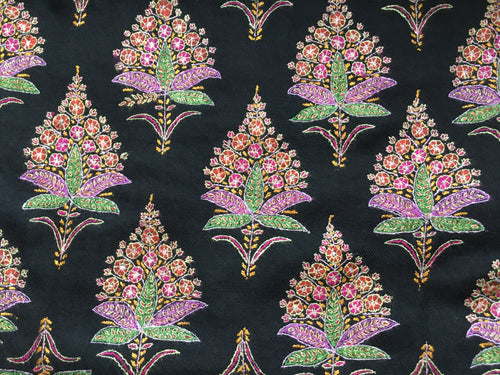 Black Kashmiri pashmina shawl with colourful hand-embroidered floral motifs
