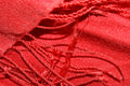 Close view of a crimson cashmere pashmina shawl with twisted fringe